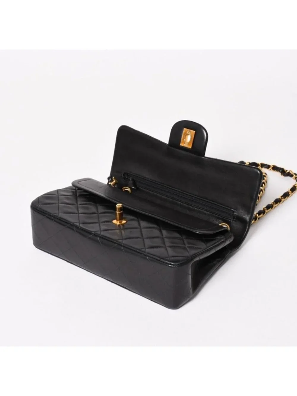 Chanel Quilted 23 Double Flap Chain Shoulder Bag CC Logo Lambskin Black